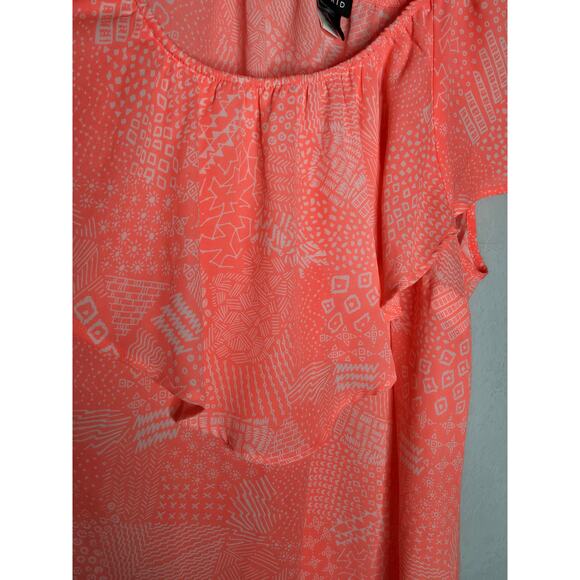 Torrid Neon Coral & White Doodle Print Georgette Ruffle Blouse Women's 2X - Picture 7 of 8